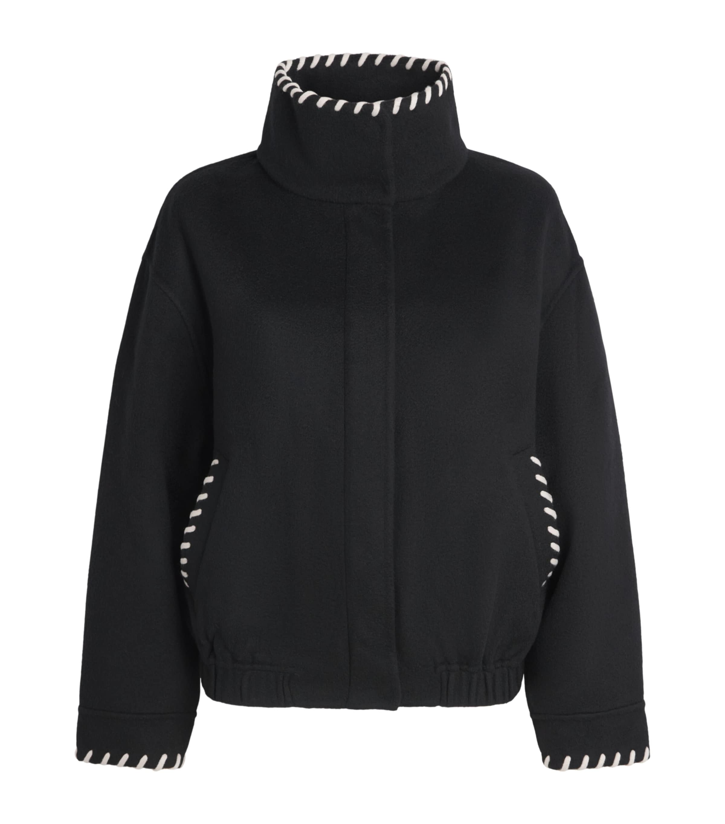 Sandro Paris Womens Wool Topstitch Stand-Collar Jacket Black