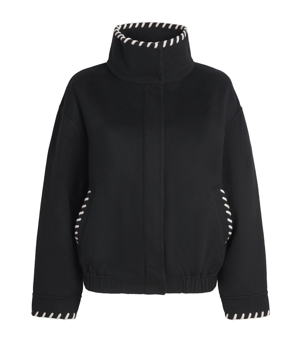 Sandro Paris Womens Wool Topstitch Stand-Collar Jacket Black