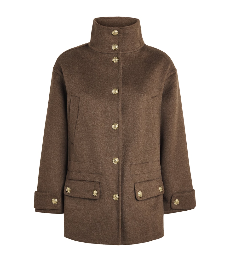 Sandro Paris Womens Wool-Blend Coat Olive Green
