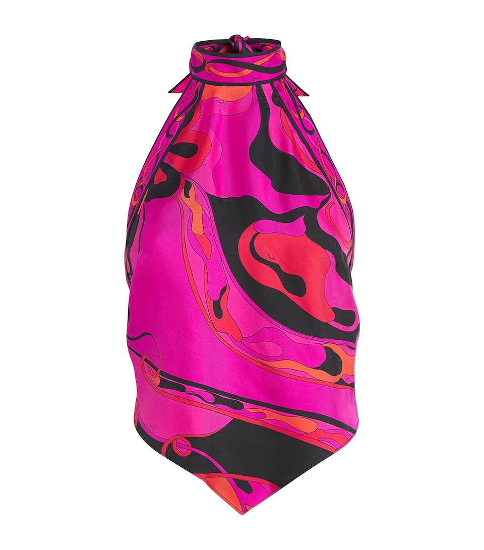 PUCCI Womens Silk Printed Halterneck Top