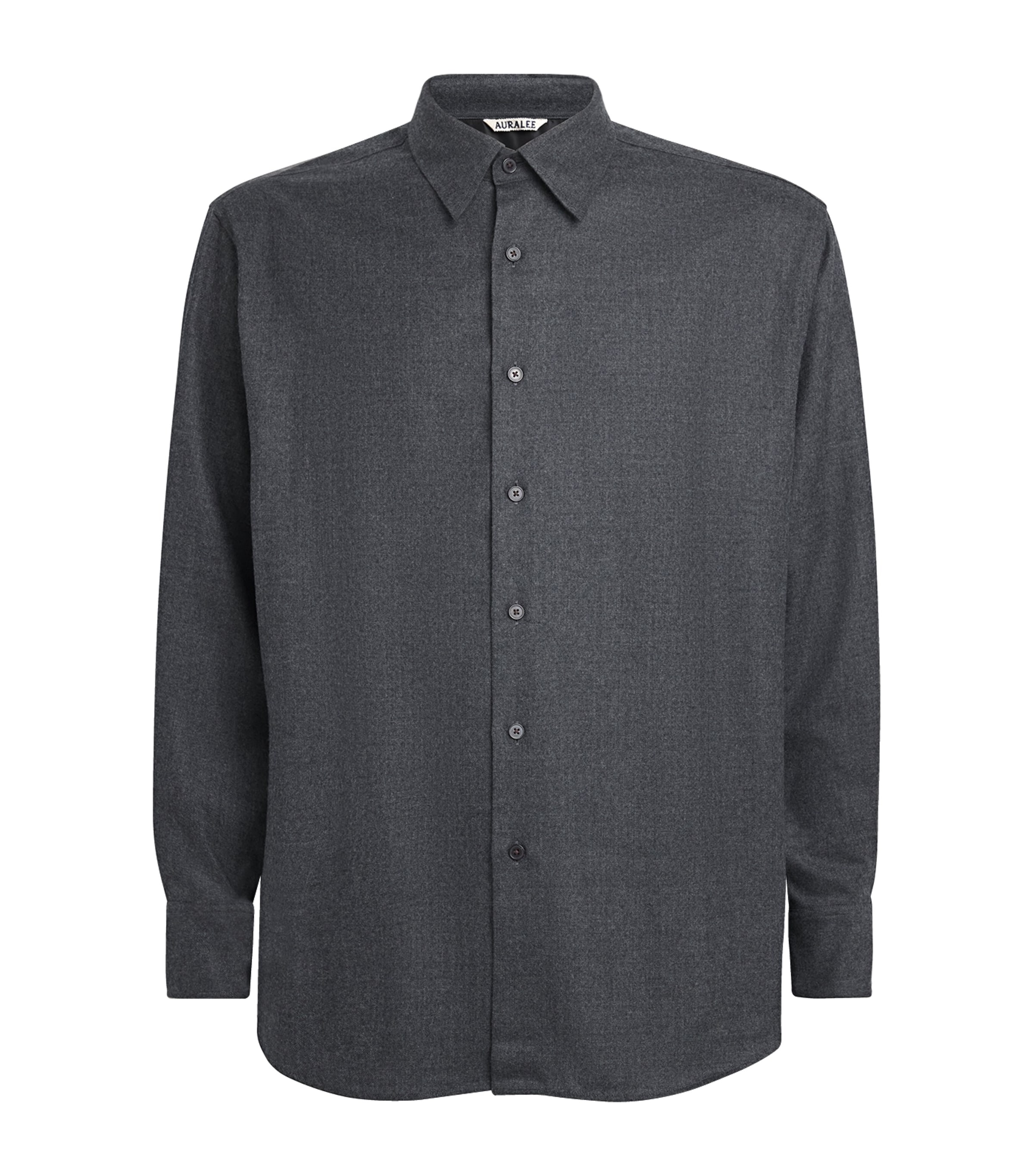 Auralee Mens Wool Flannel Shirt Top Charcoal