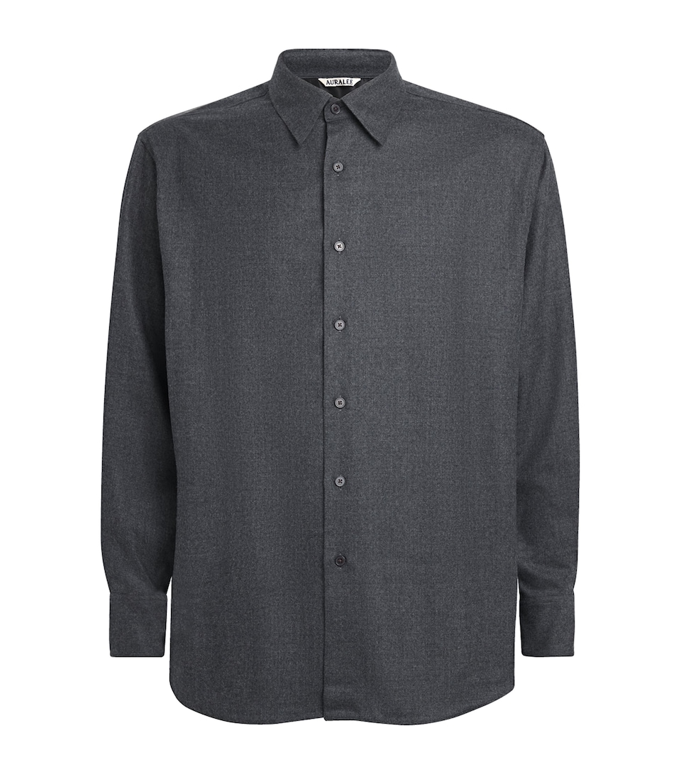 Auralee Mens Wool Flannel Shirt Top Charcoal