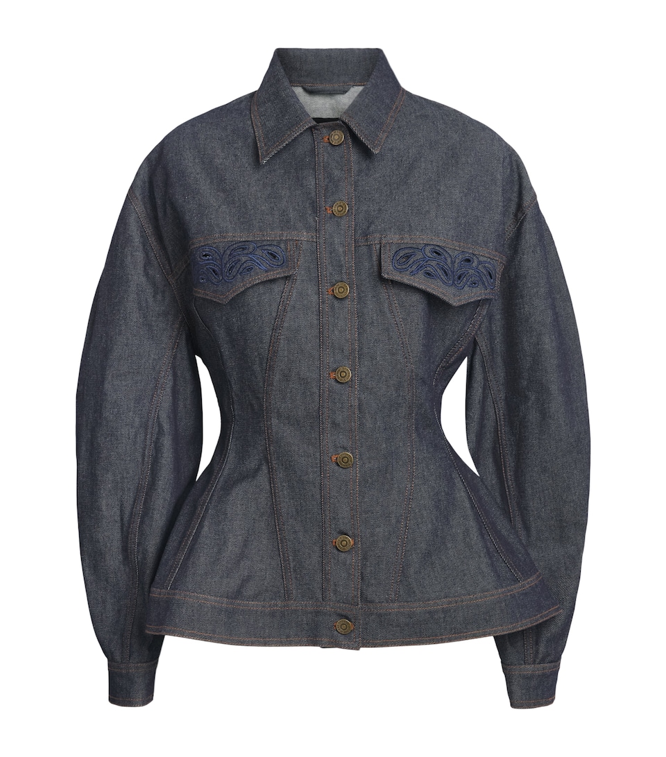 Christie Brown Womens Laser-Cut Denim Jacket Nvb