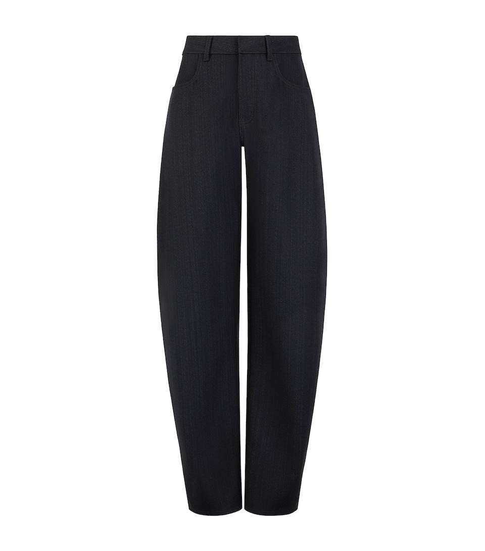 Alaïa Womens Wool Denim Round Trousers Dark Blue