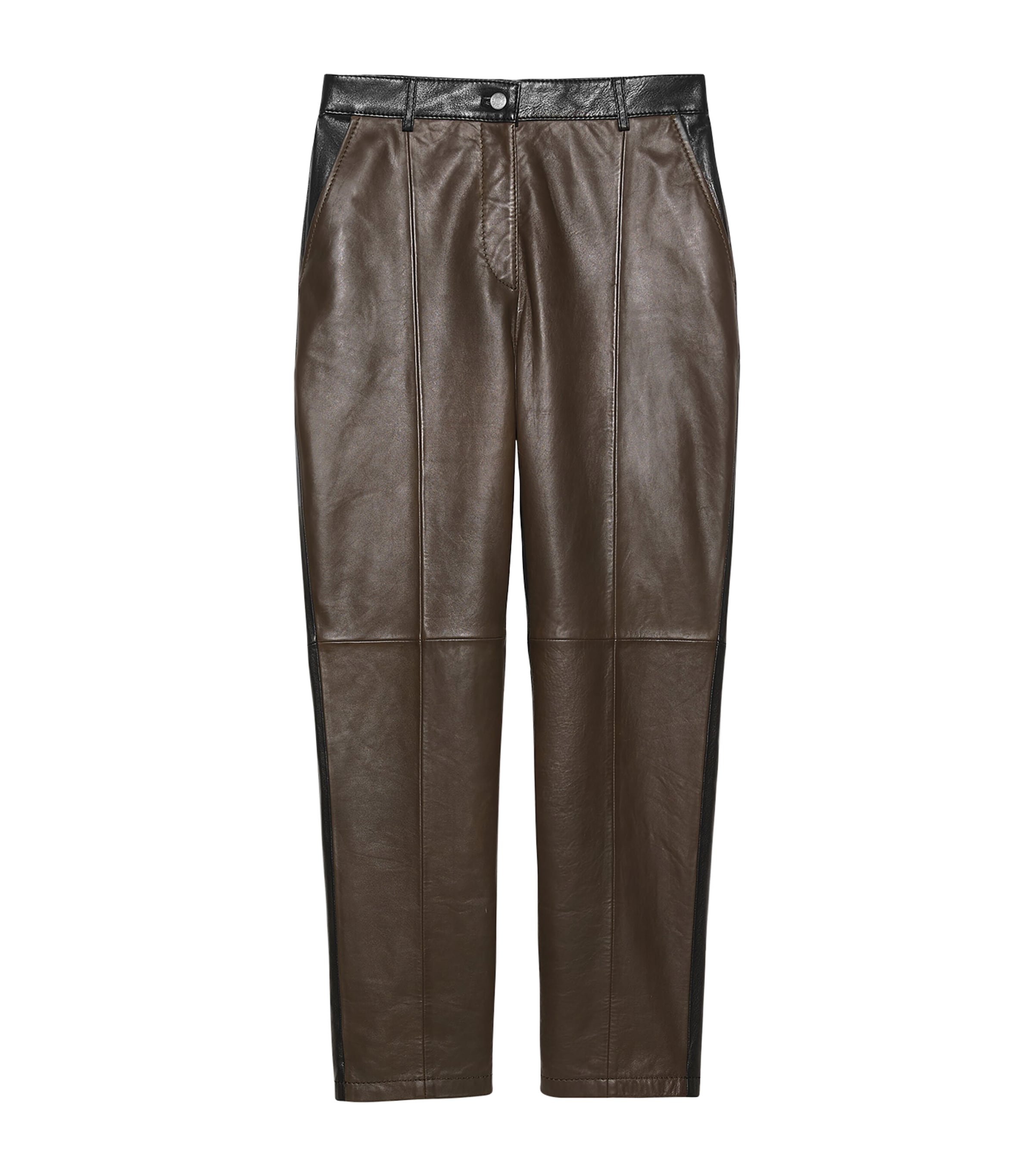 MAX&Co. Womens Leather Two-Tone Trousers Chocolate