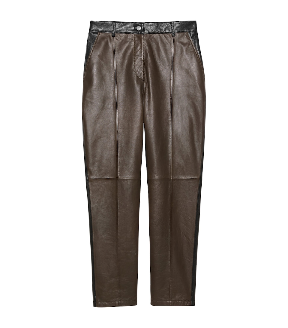 MAX&Co. Womens Leather Two-Tone Trousers Chocolate
