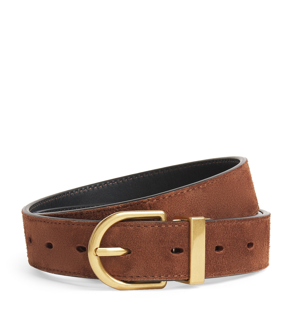 ME+EM Leather Round-Buckle Reversible Belt Chestnut/black