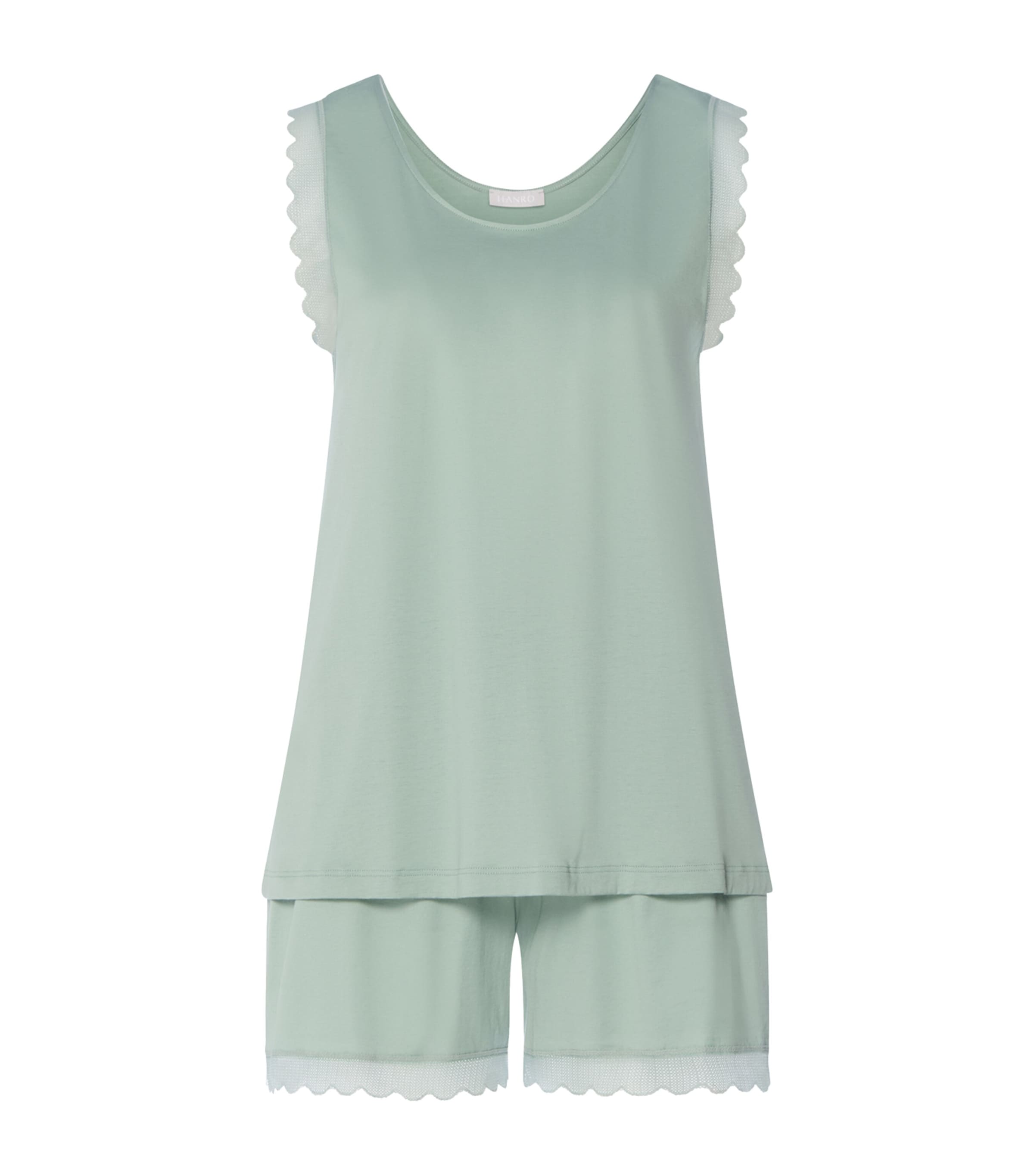 Hanro Womens Cotton Sleeveless Short Inaya Pyjama Set Dark Seafoam