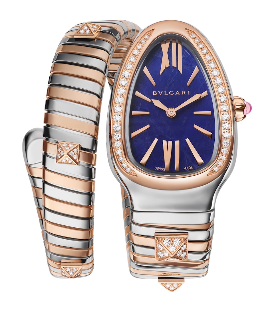 Bvlgari Rose Gold, Stainless Steel and Diamond Serpenti Tubogas Studs Watch 35mm Stones