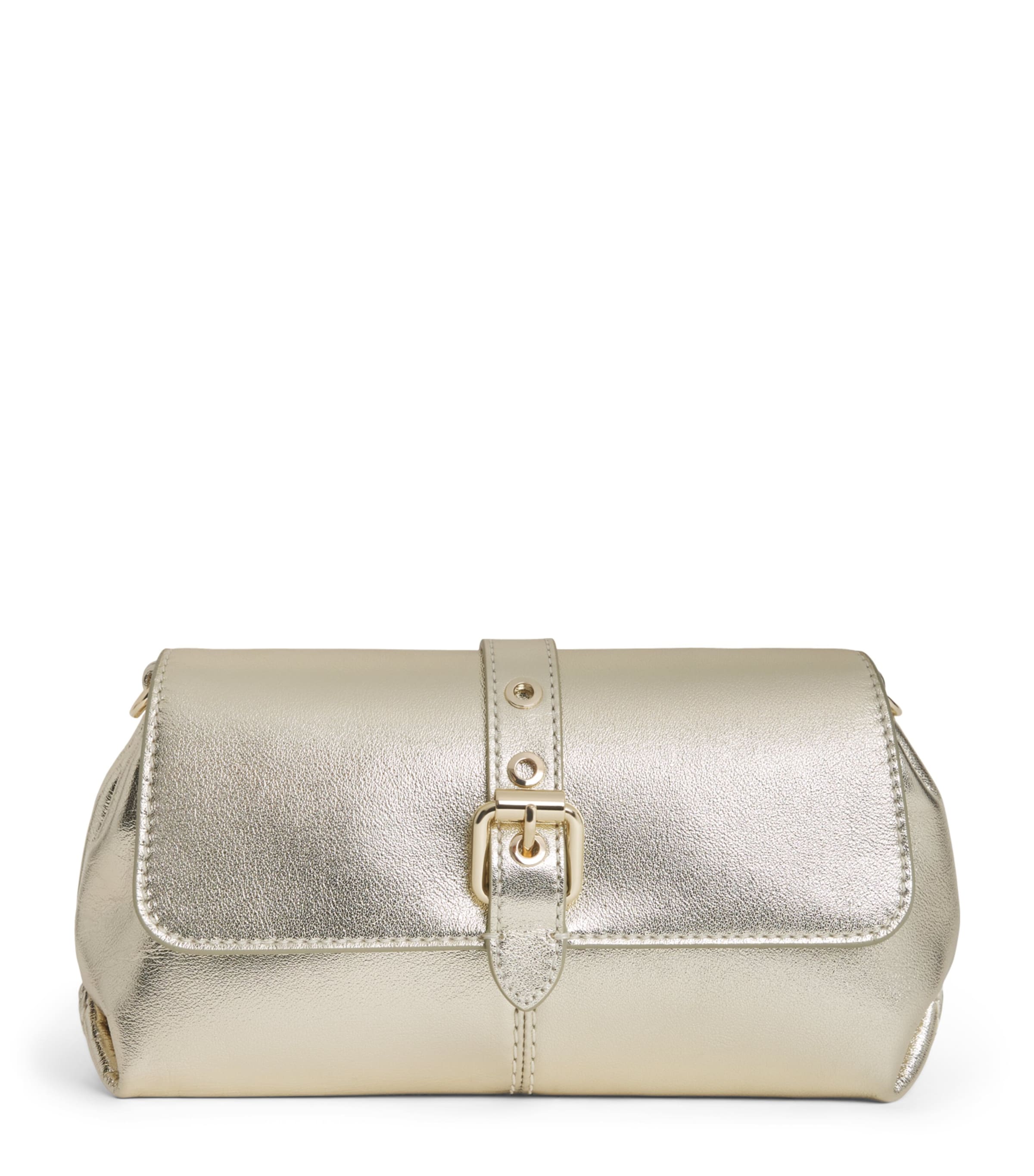 Maje Metallic Leather Miss M Clutch Bag Light Gold