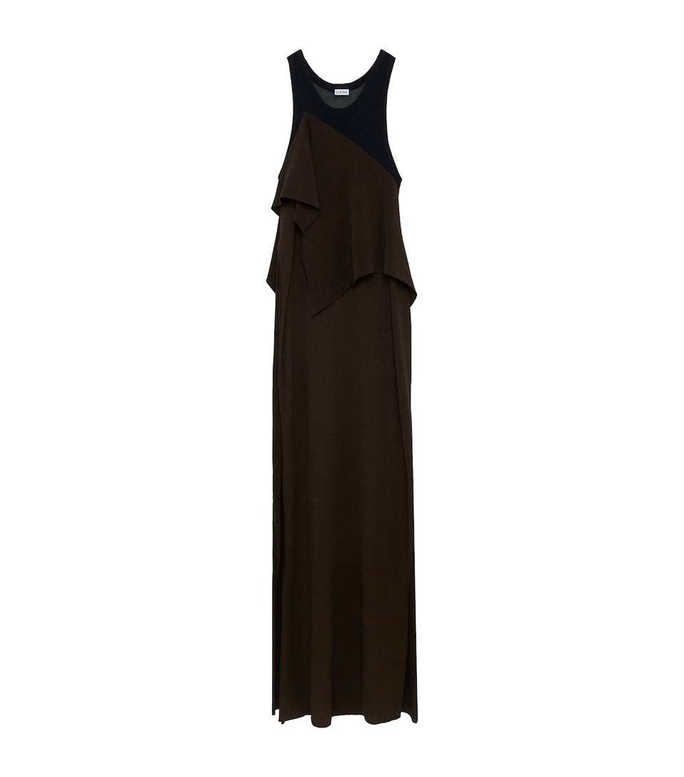 LOEWE Womens Mesh Layered Maxi Dress Black/brown