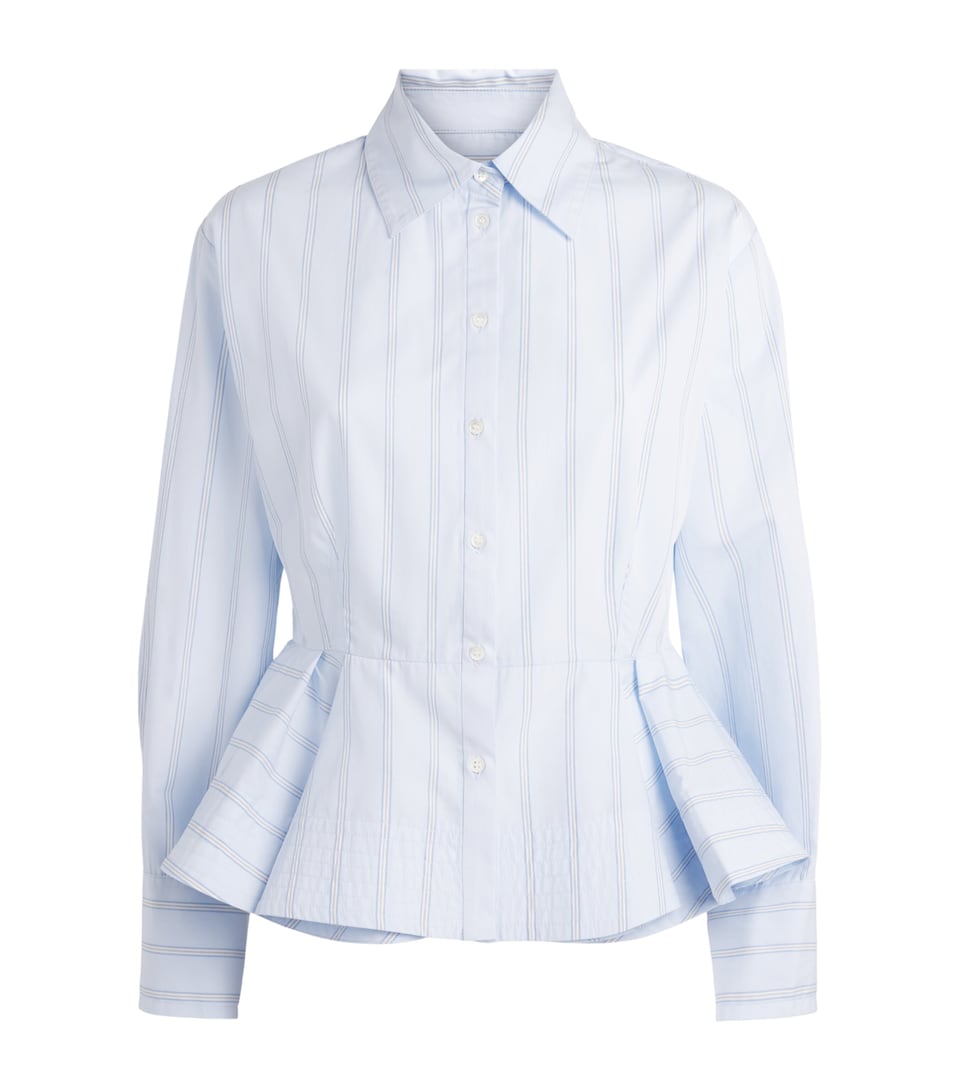 Sandro Paris Womens Cotton Stripe Peplum Shirt Sky Blue