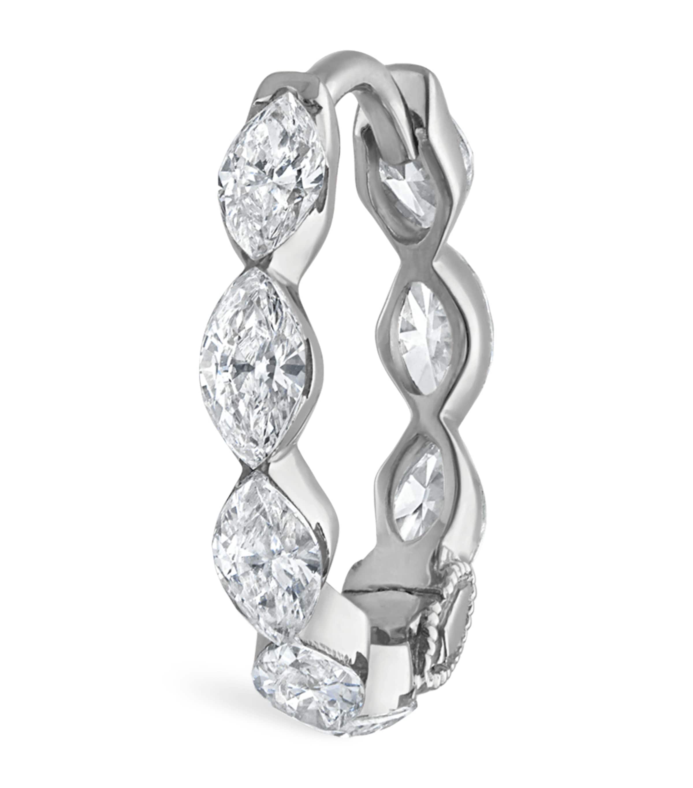 Gold Invisible Set Diamond Marquise Eternity Hoop Earring (9.5mm)