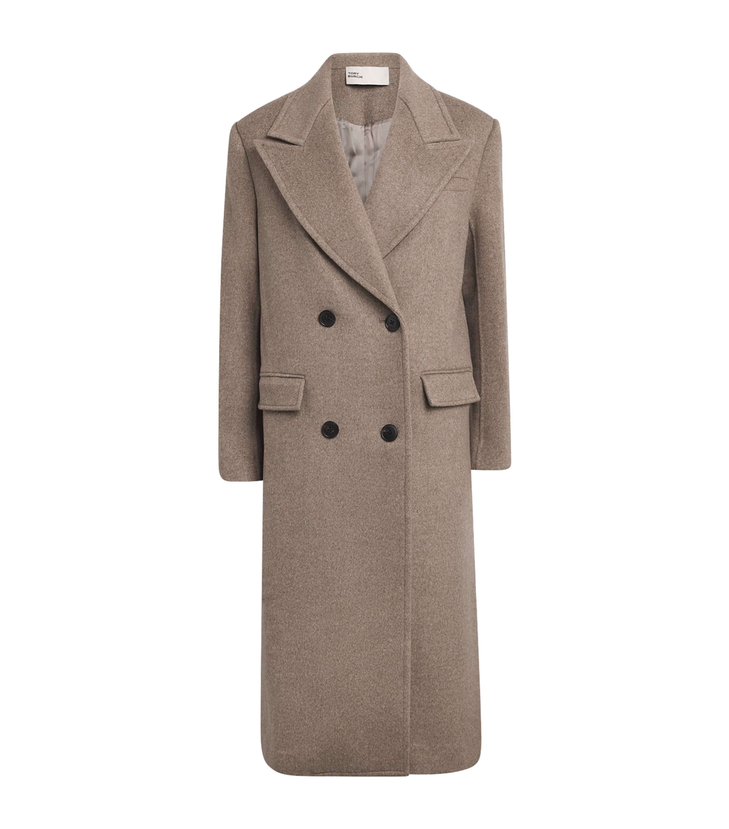 Tory Burch Womens Wool-Blend Double-Breasted Coat Ashed Mocha