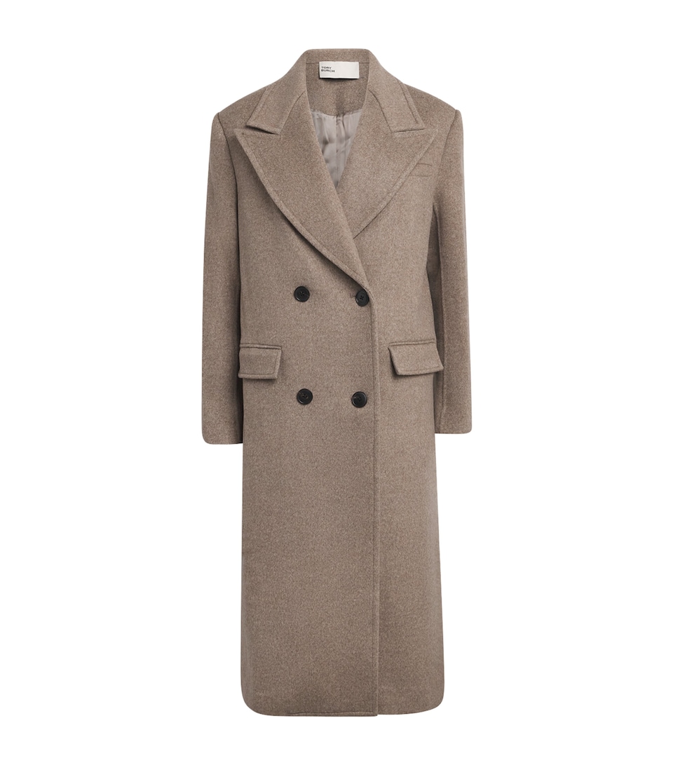 Tory Burch Womens Wool-Blend Double-Breasted Coat Ashed Mocha