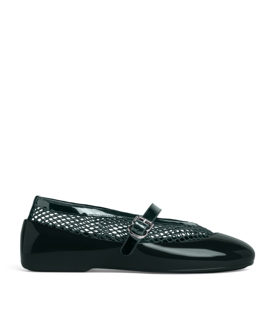 Alaïa Patent Leather Fishnet Ballet Pumps Vert Foret