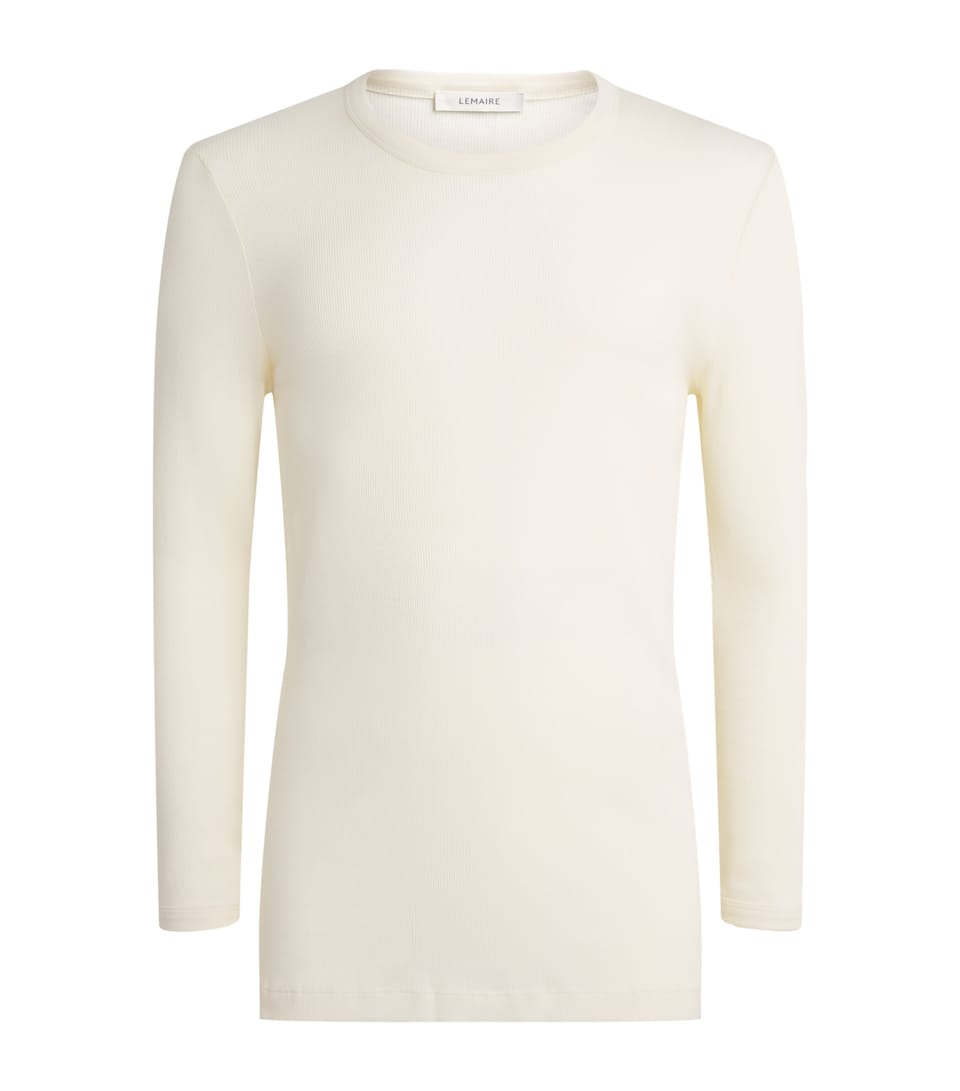 Lemaire Mens Ribbed Cotton Long-Sleeve T-Shirt Light Cream