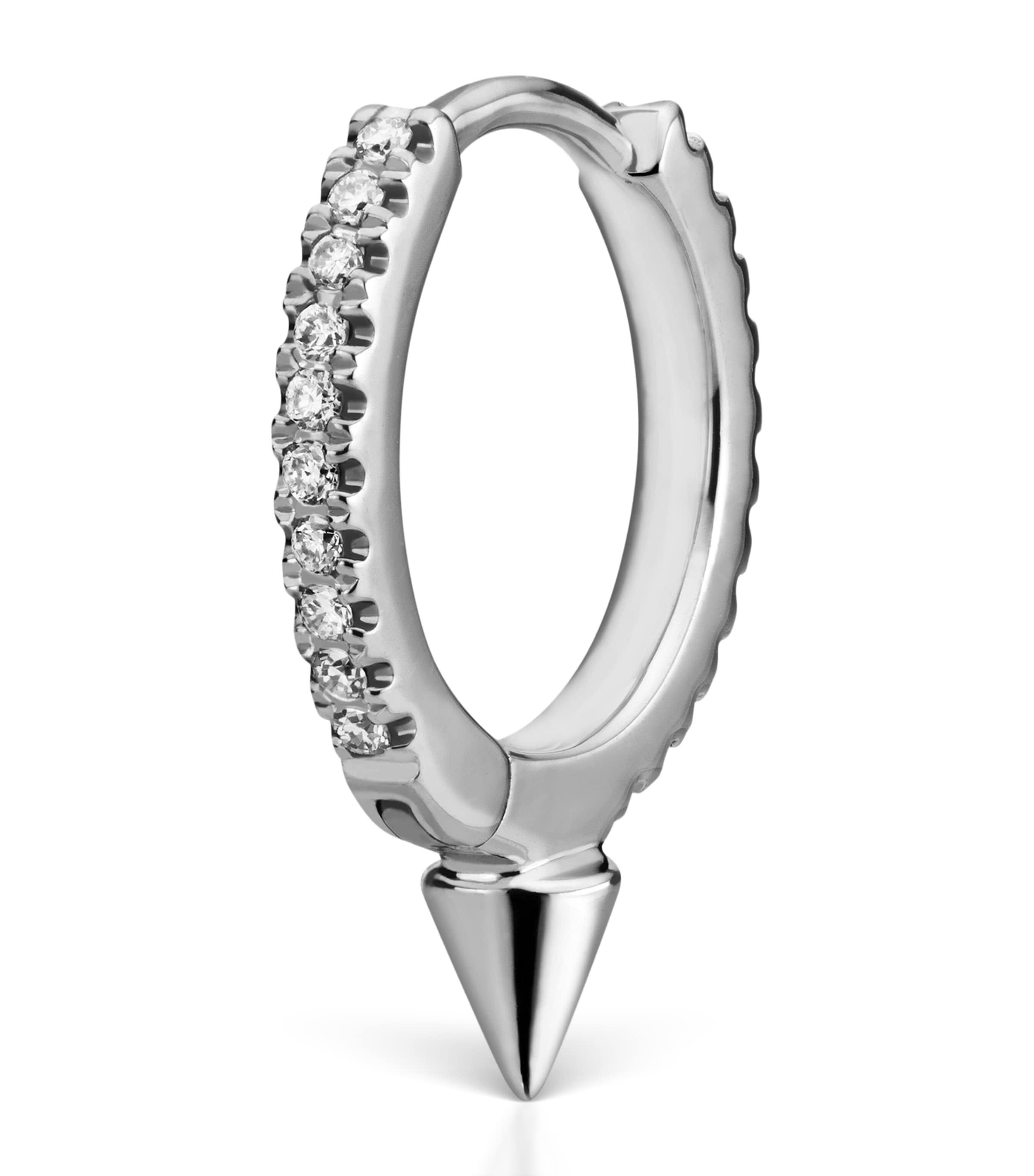 White Gold Single Short Spike Diamond Eternity Hoop Earring (9.5mm)