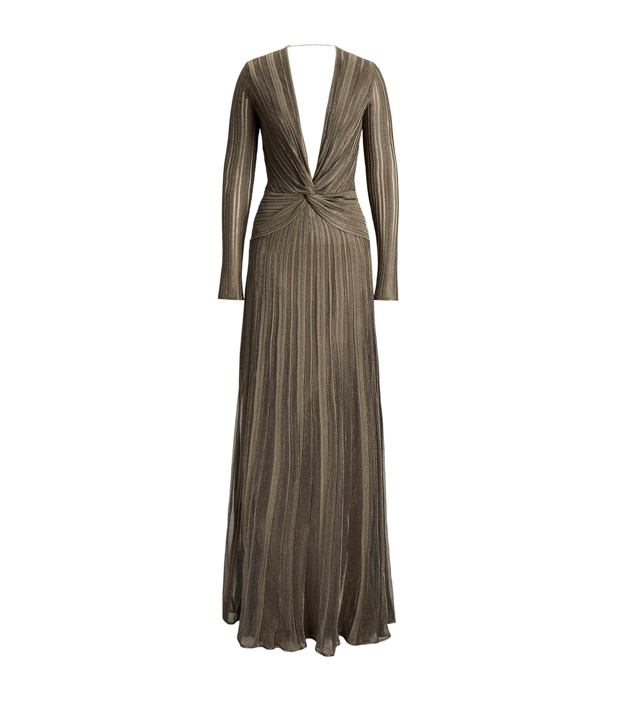 Ralph Lauren Collection Womens Metallic Silk Dabney Gown Antique Brass