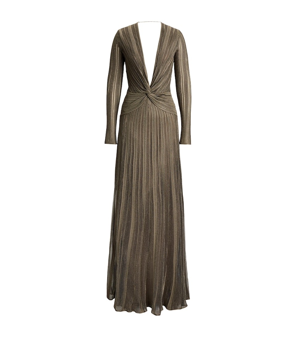 Ralph Lauren Collection Womens Metallic Silk Dabney Gown Antique Brass