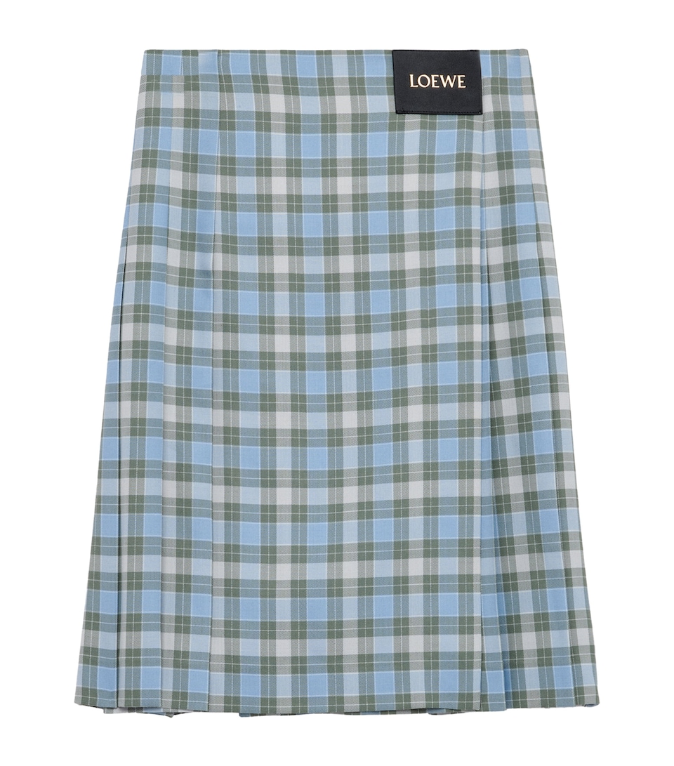 Check Pleated Midi Skirt