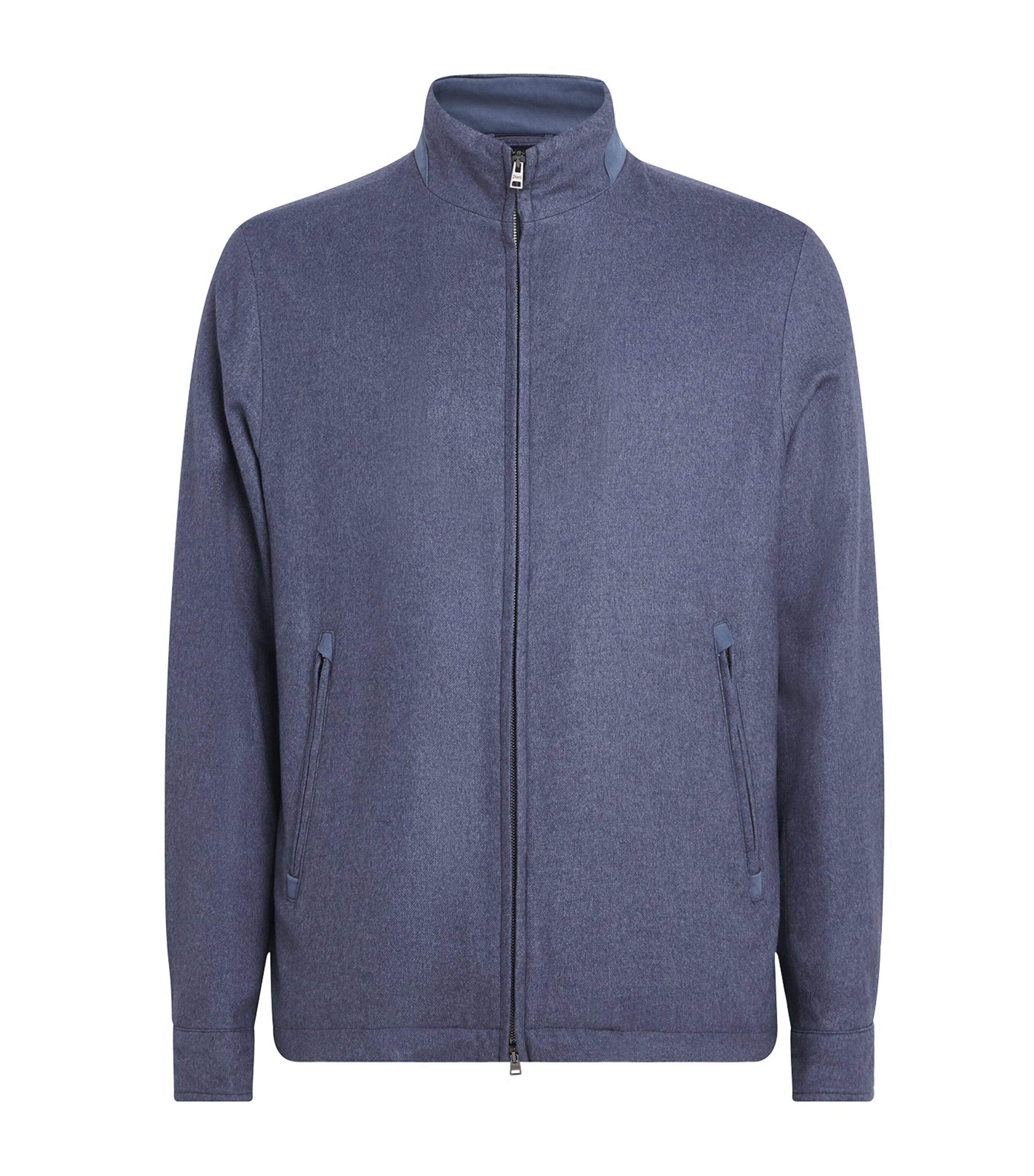 Herno Mens Silk-Cashmere High-Neck Bomber Jacket Azzurro Denim
