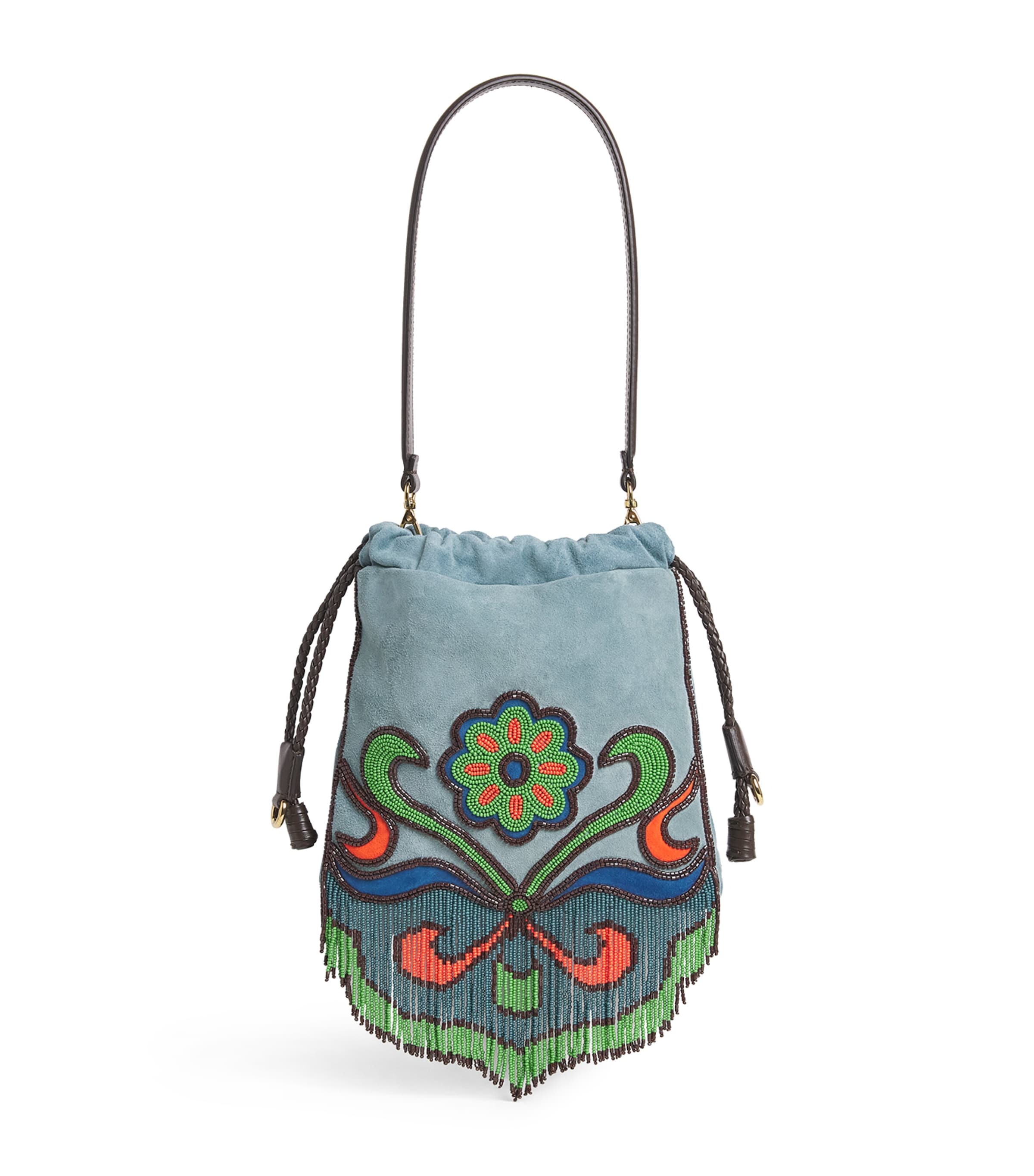 Small Suede Beaded Kalispera Top-Handle Bag