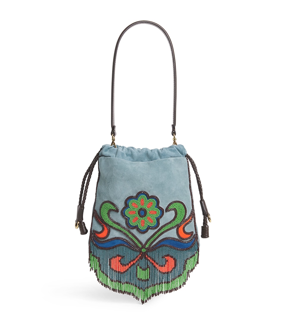 Small Suede Beaded Kalispera Top-Handle Bag