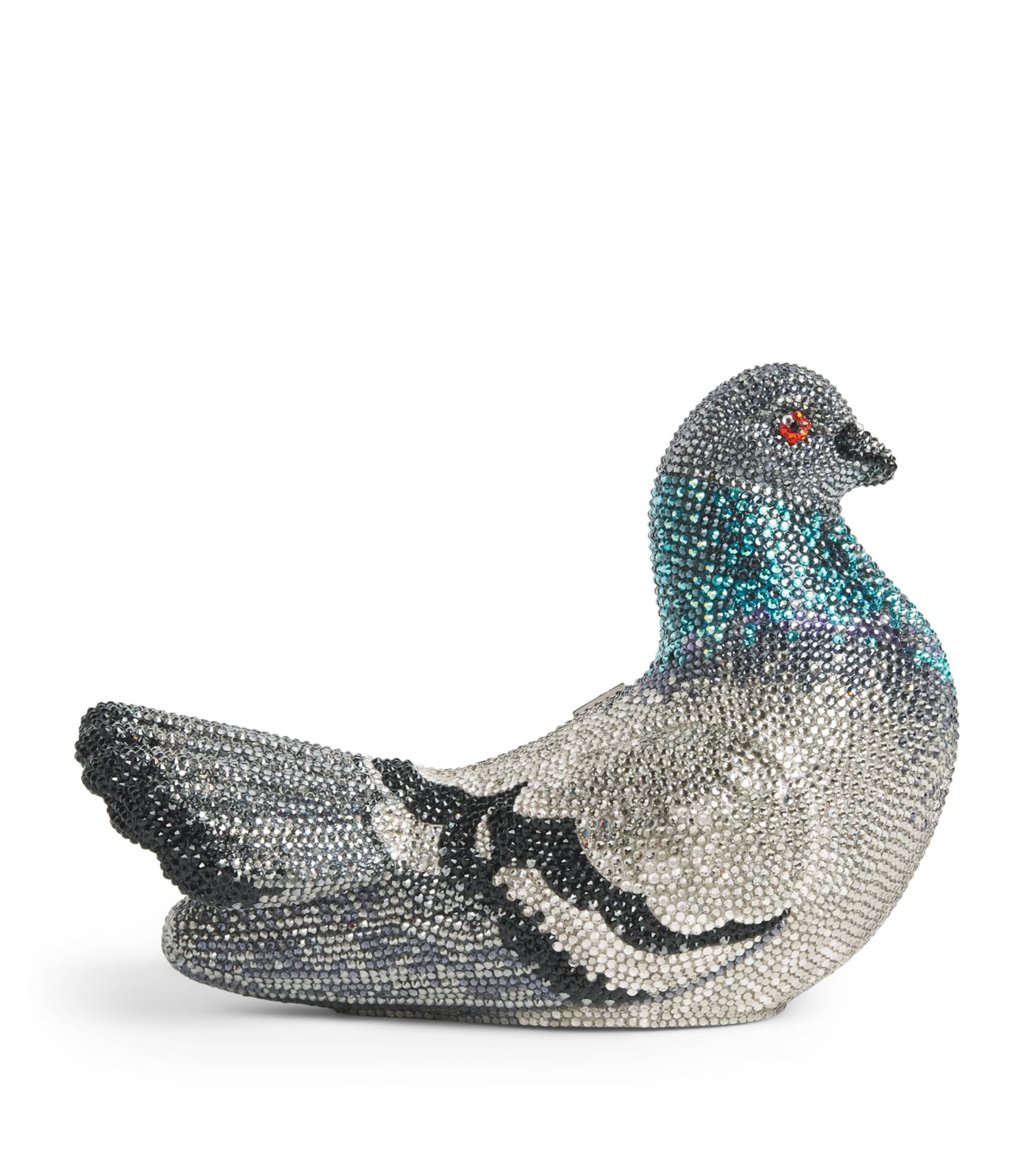 Judith Leiber Embellished Pigeon Clutch Bag Silver Black Dia Mul