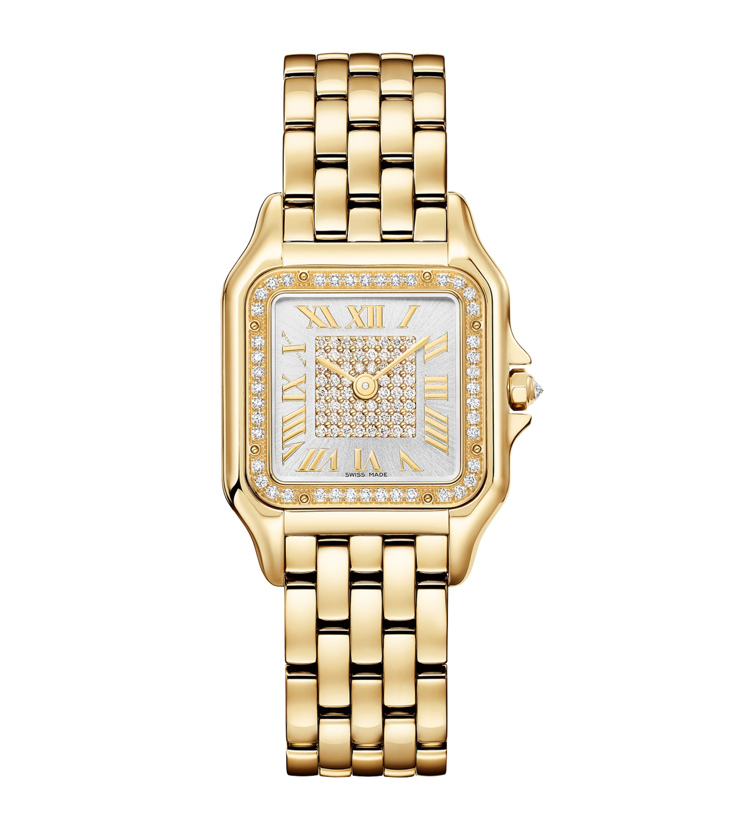 Cartier Medium Yellow Gold and Diamond Panthère de Cartier Watch 27mm Silvered