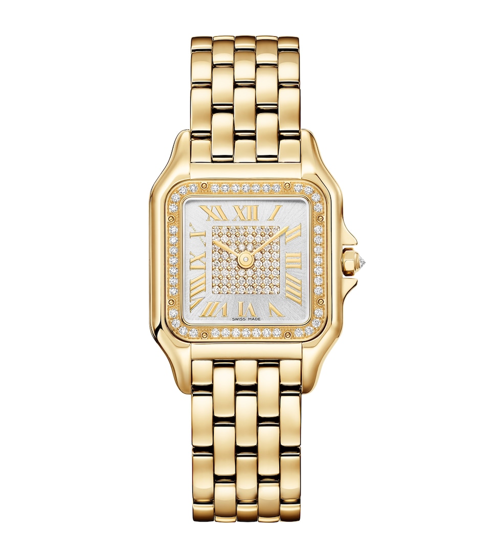 Cartier Medium Yellow Gold and Diamond Panthère de Cartier Watch 27mm Silvered