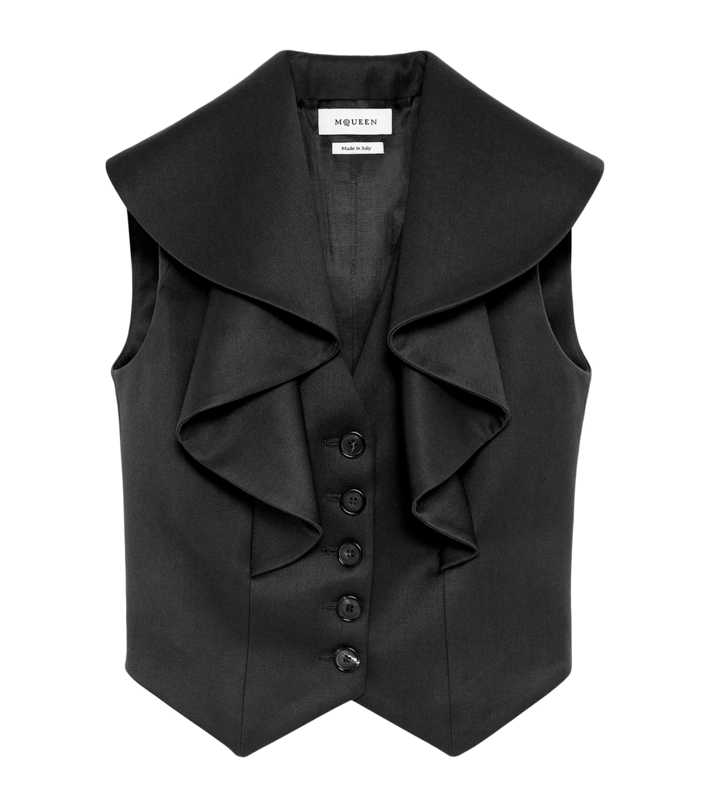 McQueen Womens Wool Waterfall-Collar Waistcoat