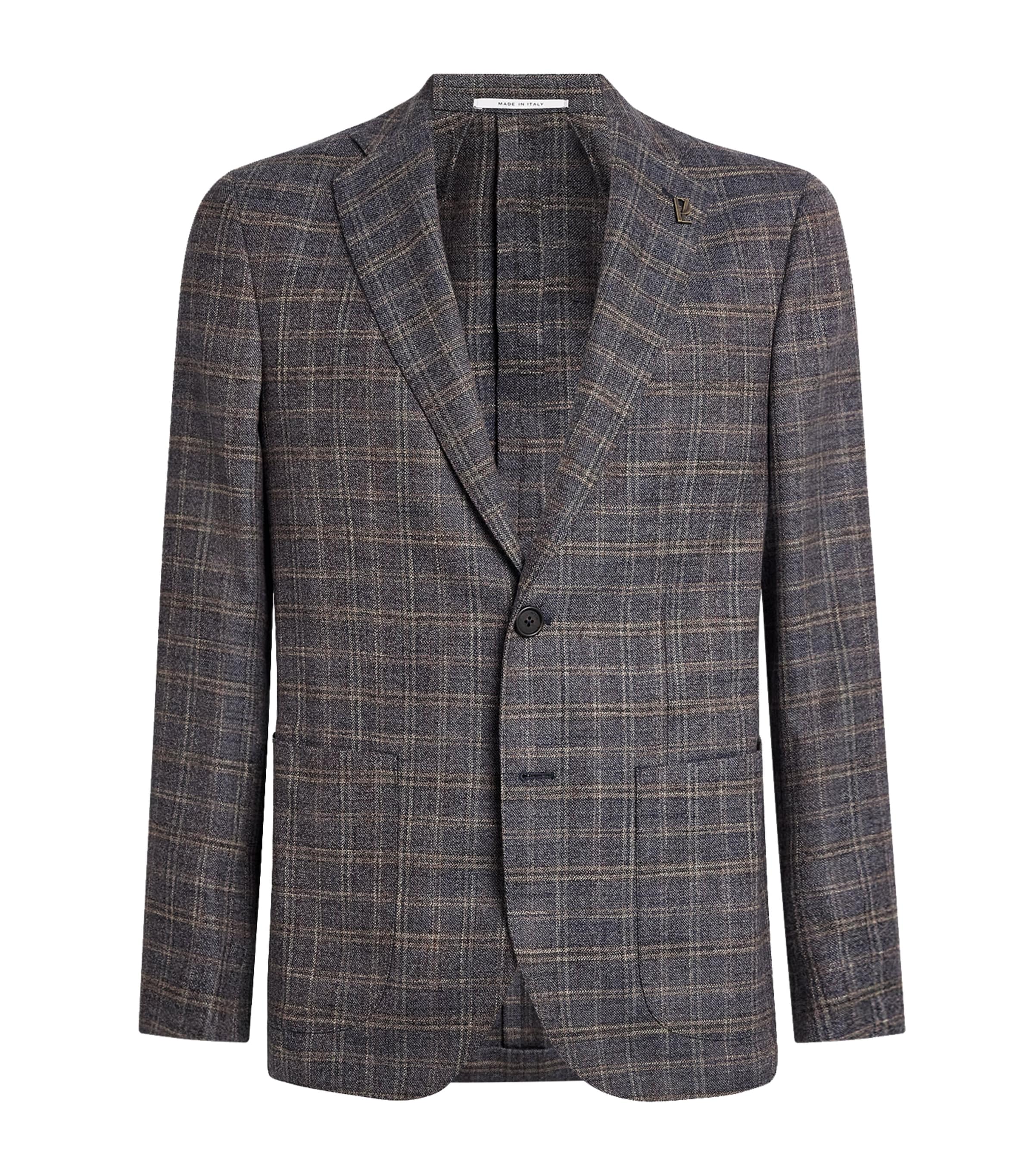 Pal Zileri Mens Wool-Blend Check Brera Blazer Blue
