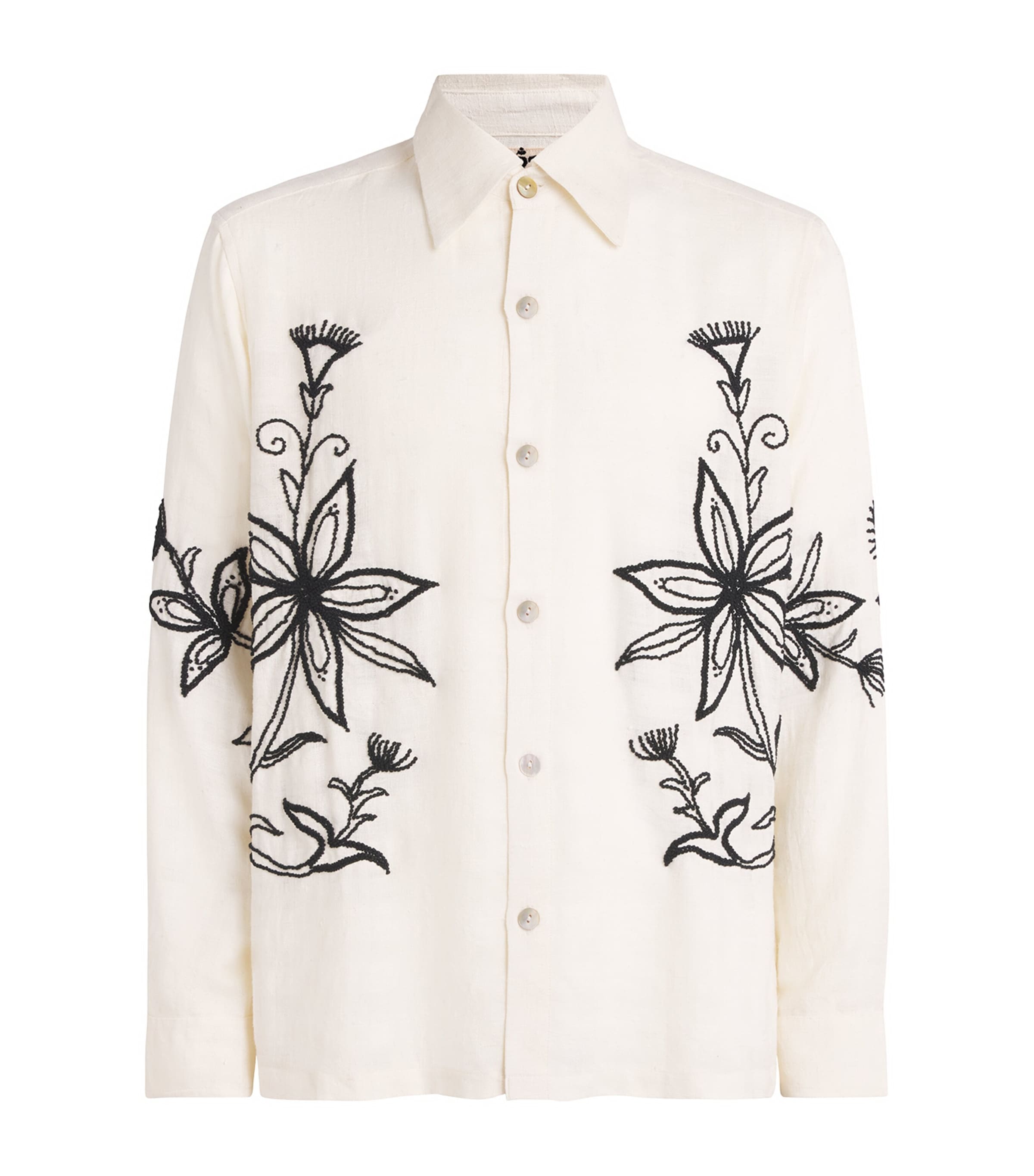 Kartik Research Mens Silk Embroidered Shirt White/black