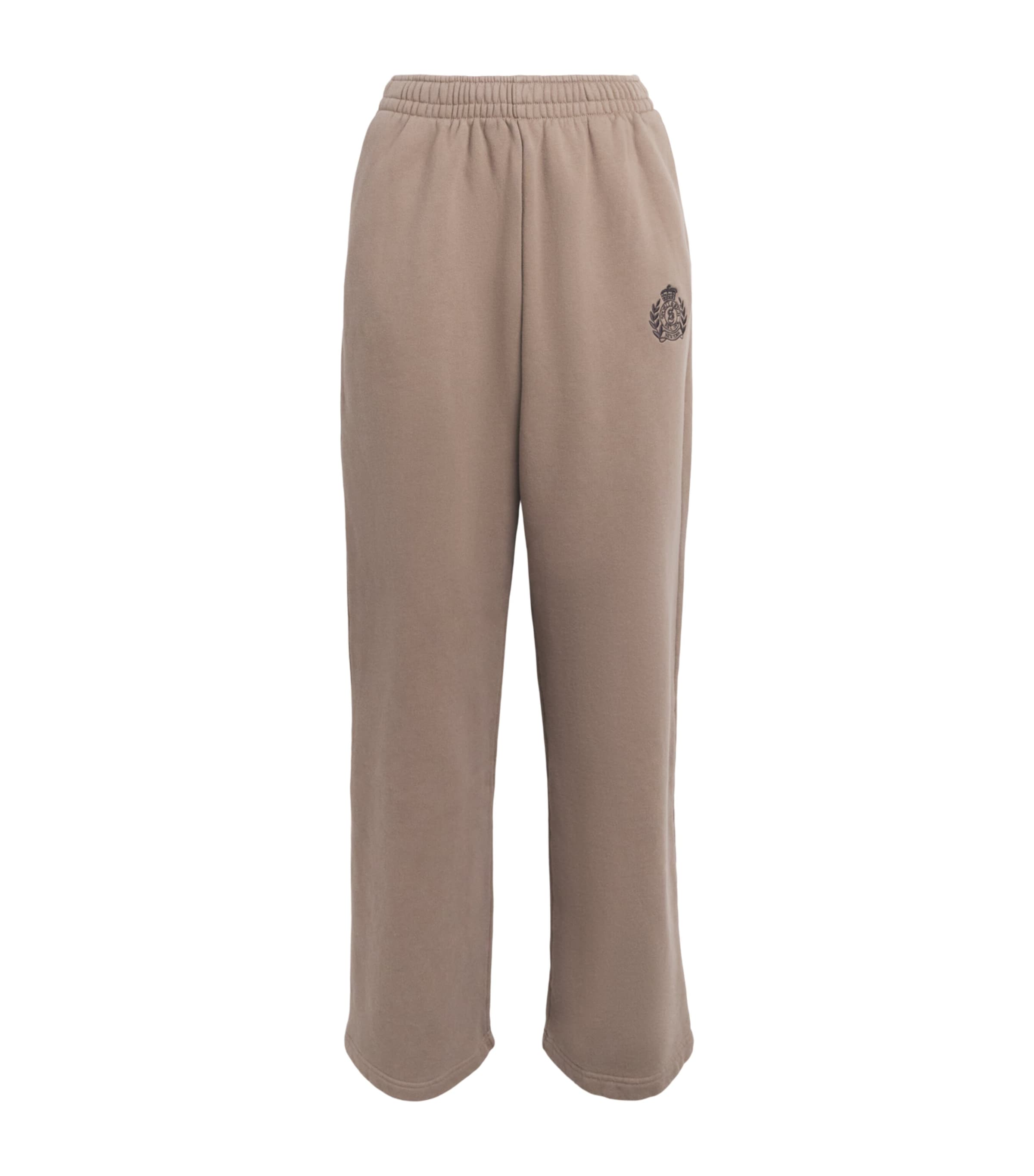 Sporty & Rich Womens Embroidered Crest Wide-Leg Sweatpants Sand Cioco
