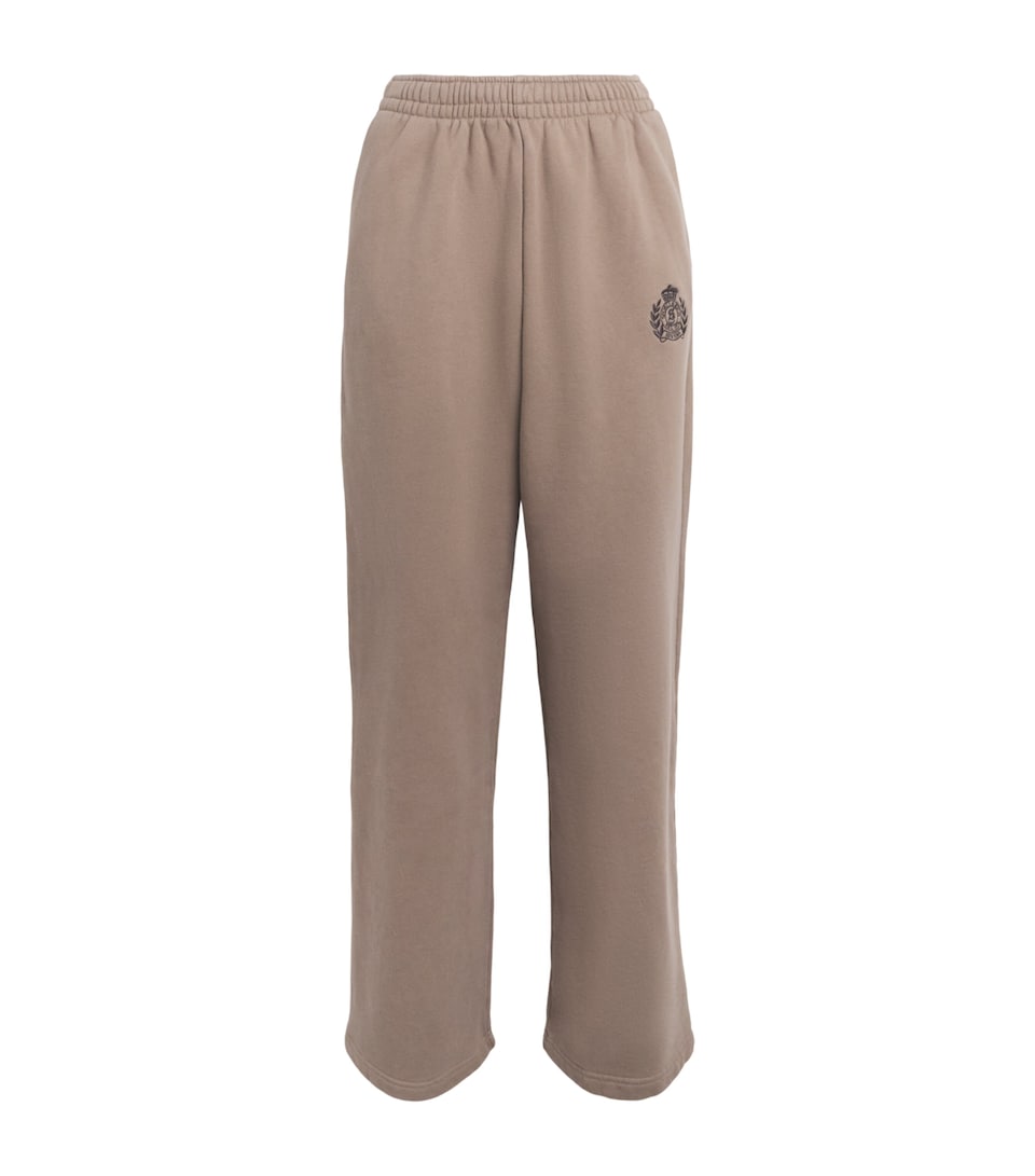 Sporty & Rich Womens Embroidered Crest Wide-Leg Sweatpants Sand Cioco