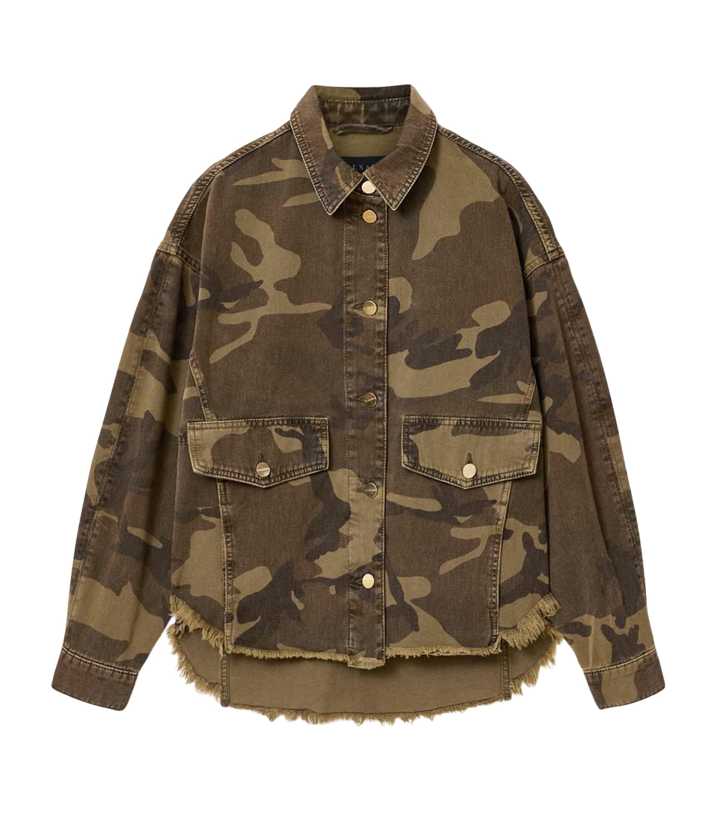AllSaints Womens Cotton Camouflage Hettie Shacket Camo Green