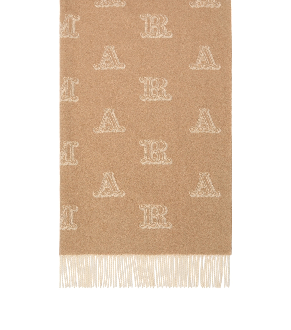 Max Mara Cashmere Logo Scarf Camel