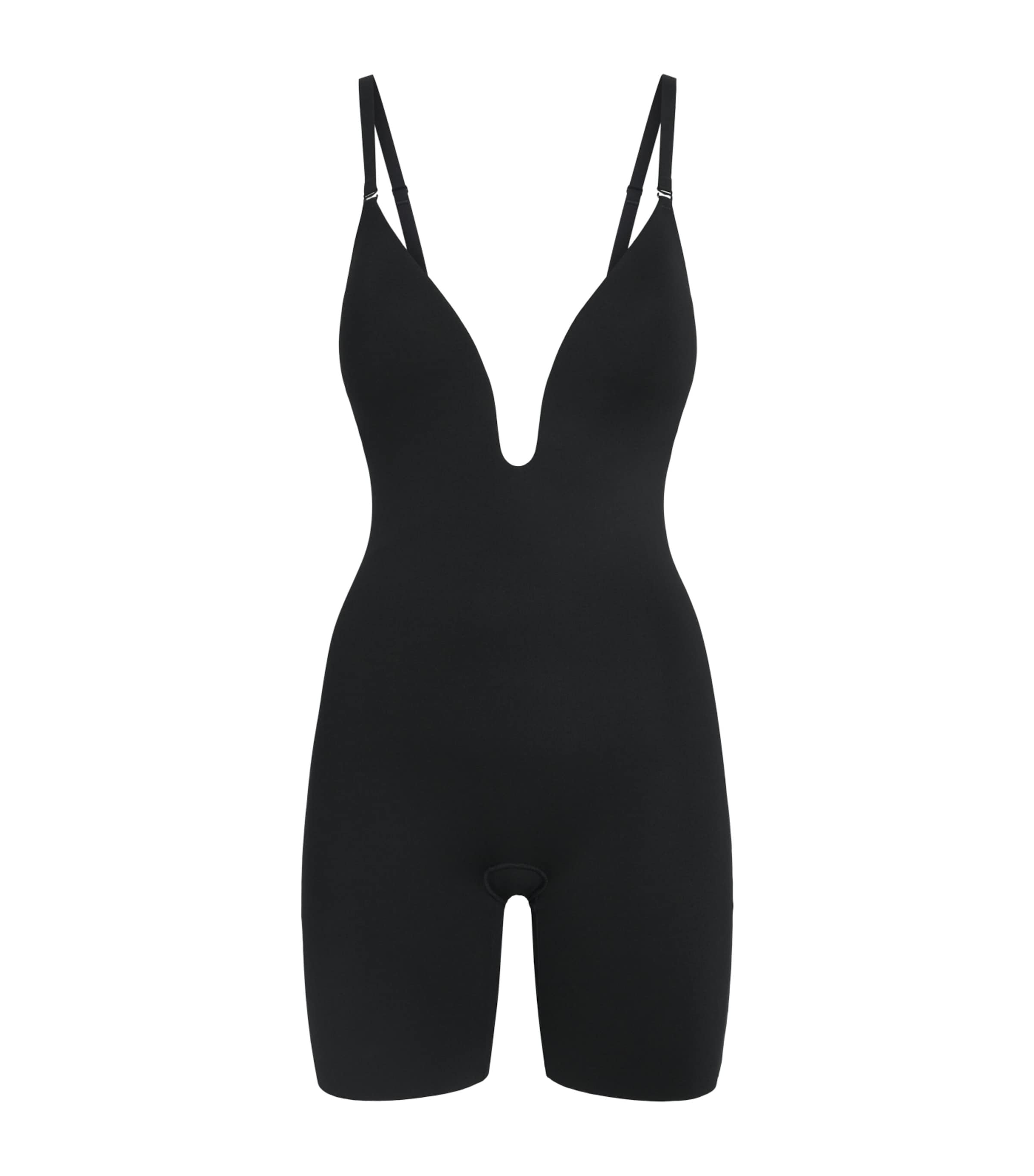 SPANX Womens SPANXshape Suit Your Fancy Plunge Mid-Thigh Bodysuit - Medium Control Very Black