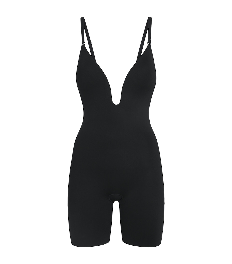 SPANX Womens SPANXshape Suit Your Fancy Plunge Mid-Thigh Bodysuit - Medium Control Very Black