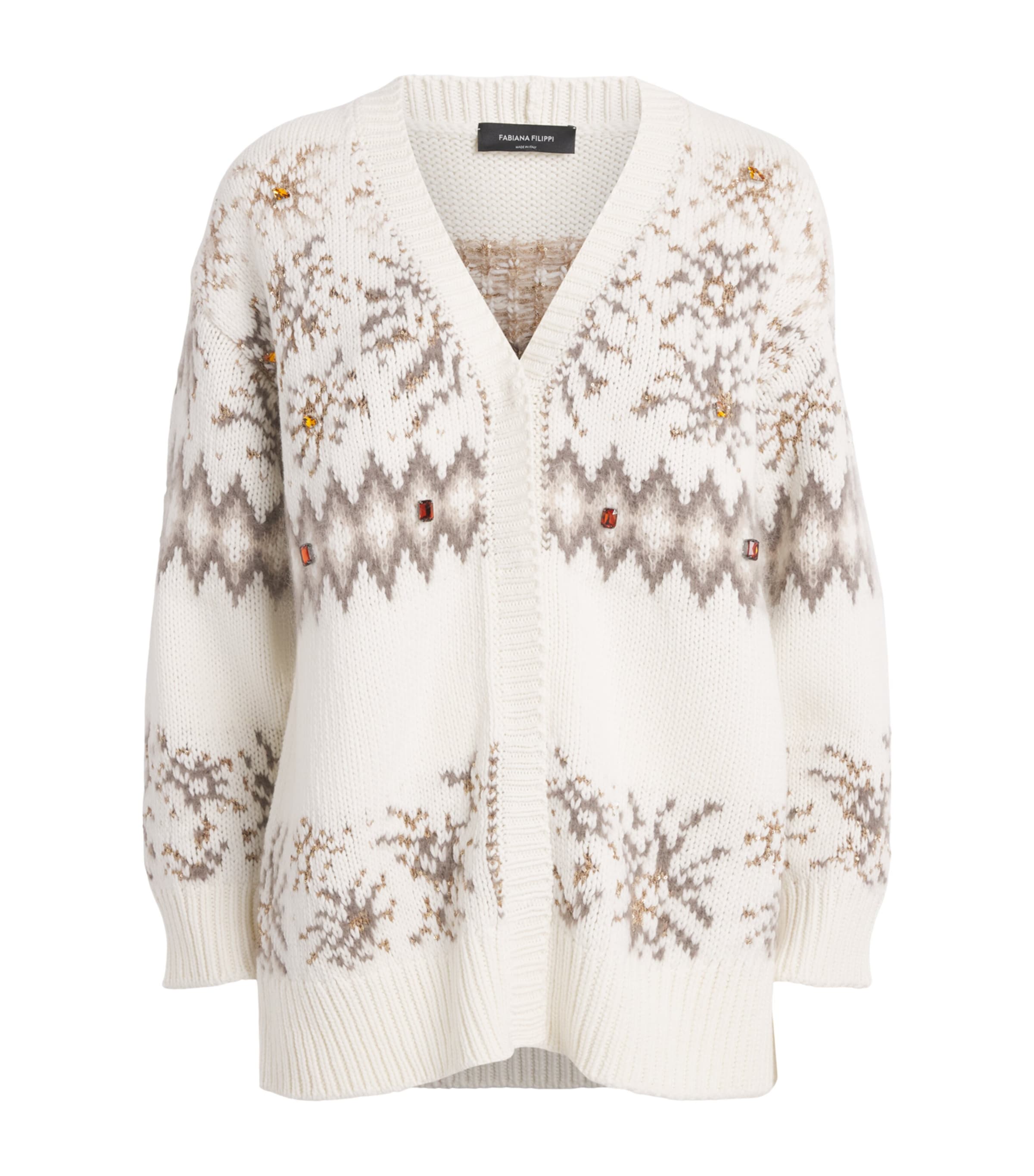 Fabiana Filippi Womens Wool-Silk-Cashmere Fair Isle Cardigan Rafia