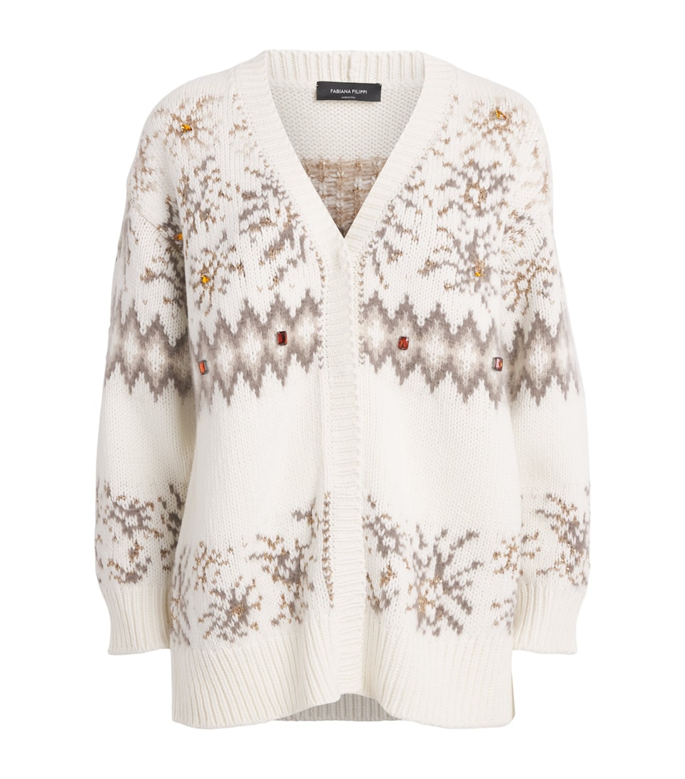 Fabiana Filippi Womens Wool-Silk-Cashmere Fair Isle Cardigan Rafia