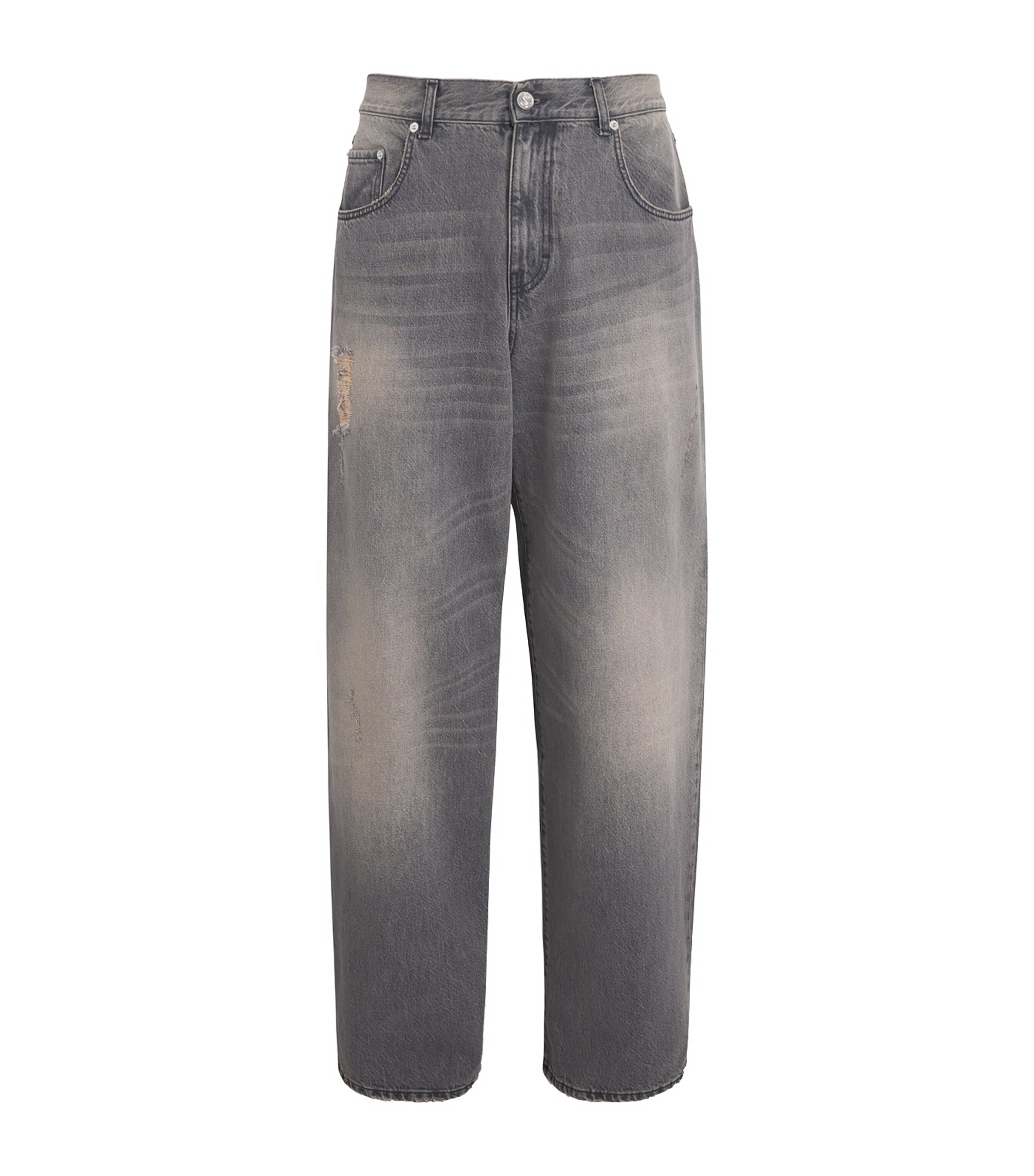Séfr Mens Distressed Mass Wide-Leg Jeans Dust Black Wash