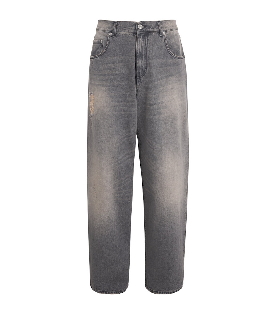 Séfr Mens Distressed Mass Wide-Leg Jeans Dust Black Wash