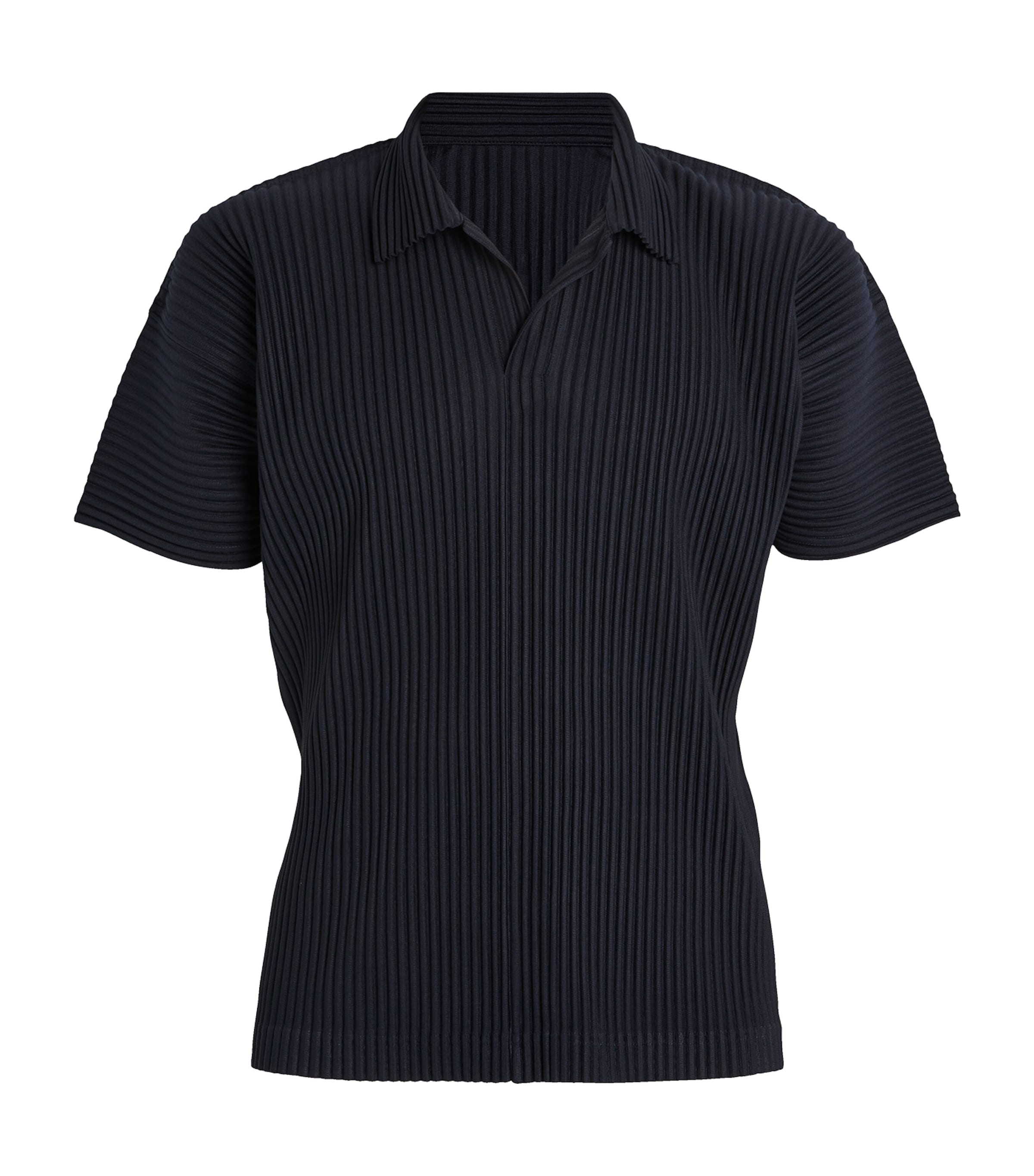 Homme Plissé Issey Miyake Mens Pleated Polo Shirt Navy