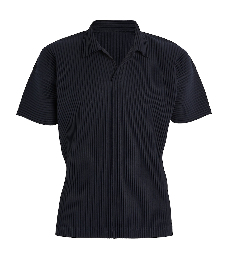 Homme Plissé Issey Miyake Mens Pleated Polo Shirt Navy