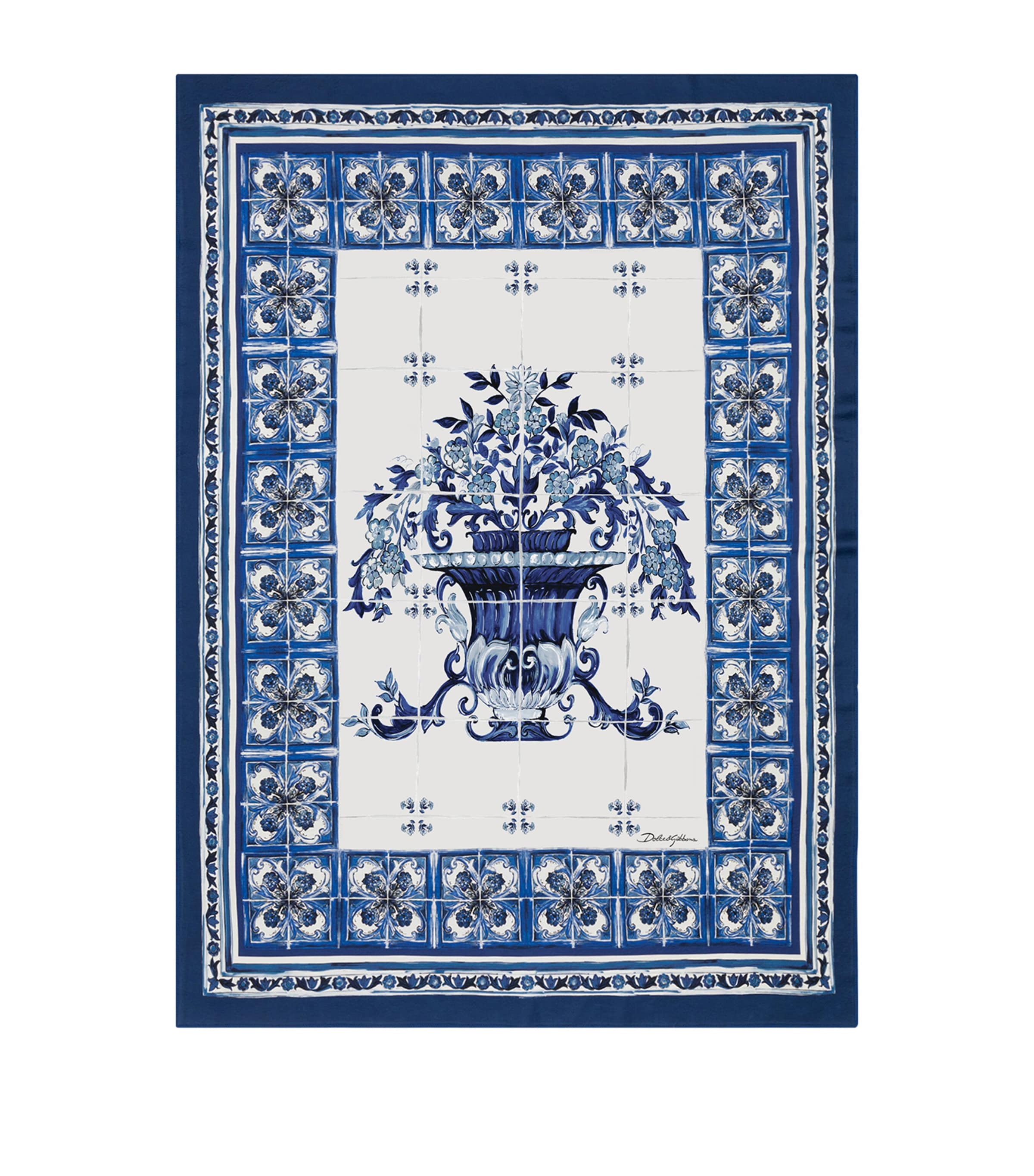 Dolce&Gabbana Casa Silk-Wool Blu Mediterraneo Throw (140cm x 180cm) Vaso Blu Medit