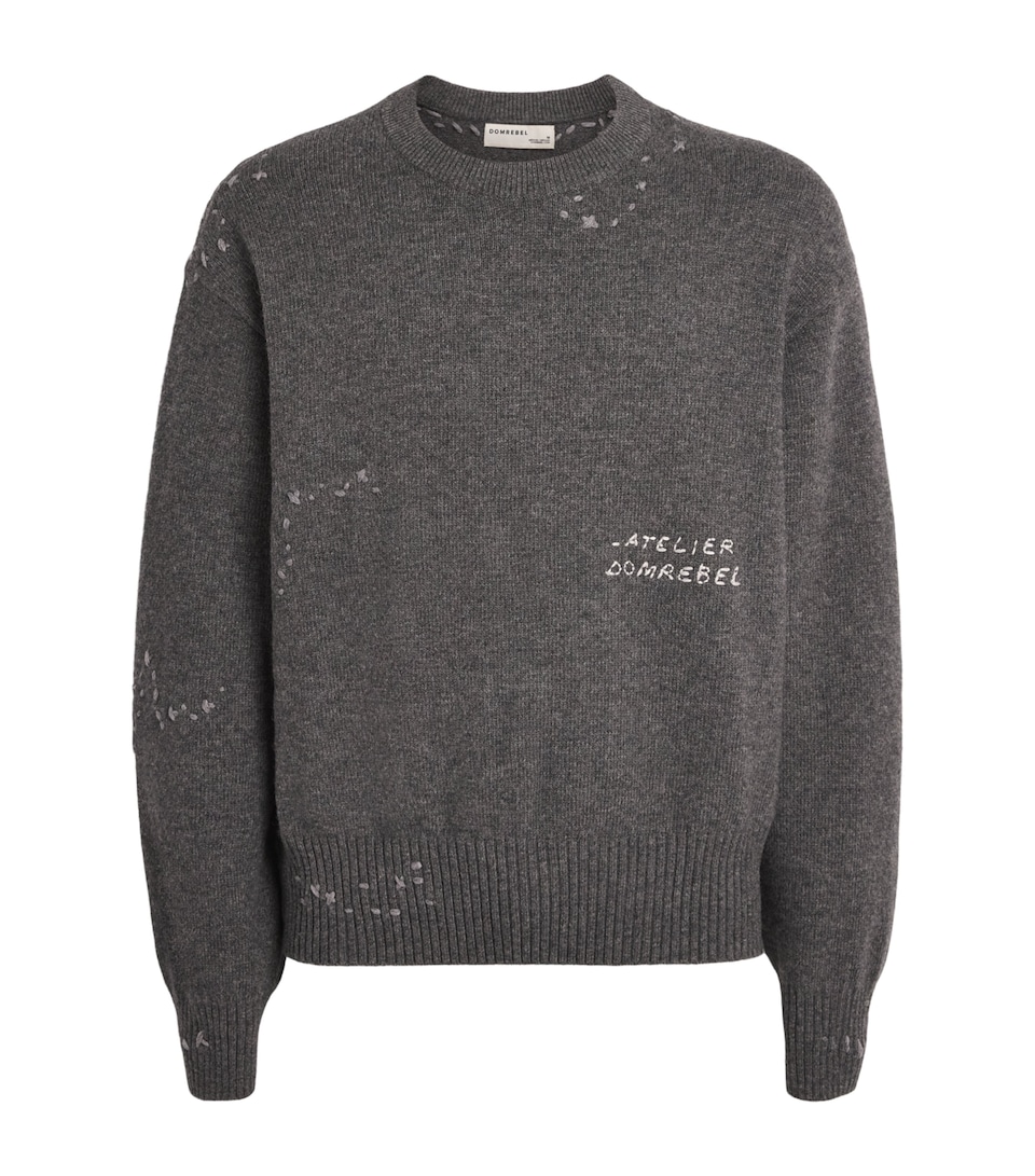 DOMREBEL Mens Wool-Blend Embroidered Wiser Sweater Grey