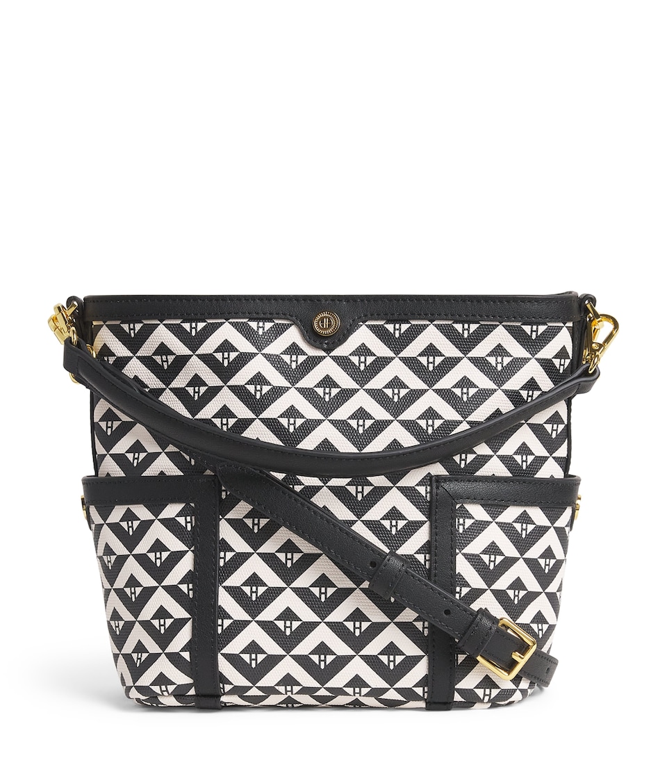 Harrods Coated Canvas Geometric Bucket Bag Black