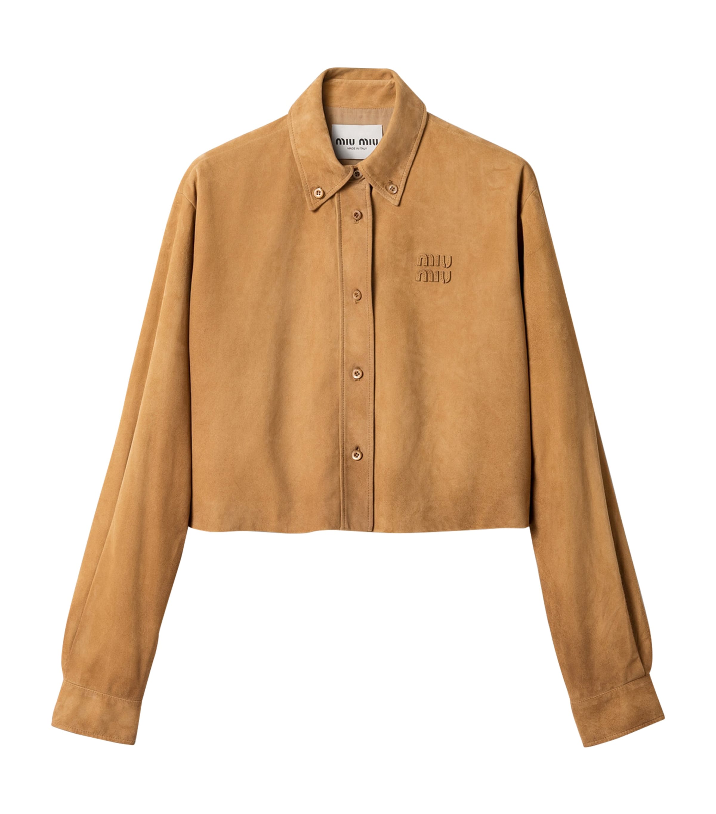 Miu Miu Womens Waxed Suede Cropped Shirt Neutral